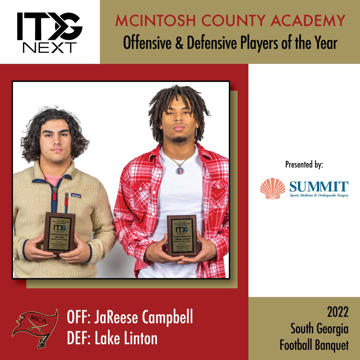 ITG Next - Georgia (@itgnext_georgia) on Twitter photo Congratulations to Frederica Academy, McIntosh Co. Academy, and Glynn Academy's Offensive and Defensive Players of the Year!
Presented by Summit Sports Medicine #sponsored
<a href="/jbtriplett4/">Jordan “The River” Triplett</a> <a href="/hampthompson12/">Hamp Thompson</a> <a href="/CampbellJareese/">JaReese Campbell</a> <a href="/lake2linton/">lake2linton</a> <a href="/tdev28/">Tyler Devlin</a>
<a href="/faknights/">Frederica Academy</a> @GATerrors <a href="/glynn_academy/">Glynn Academy</a> Congratulations to Frederica Academy, McIntosh Co. Academy, and Glynn Academy's Offensive and Defensive Players of the Year!
Presented by Summit Sports Medicine #sponsored
<a href="/jbtriplett4/">Jordan “The River” Triplett</a> <a href="/hampthompson12/">Hamp Thompson</a> <a href="/CampbellJareese/">JaReese Campbell</a> <a href="/lake2linton/">lake2linton</a> <a href="/tdev28/">Tyler Devlin</a>
<a href="/faknights/">Frederica Academy</a> @GATerrors <a href="/glynn_academy/">Glynn Academy</a>