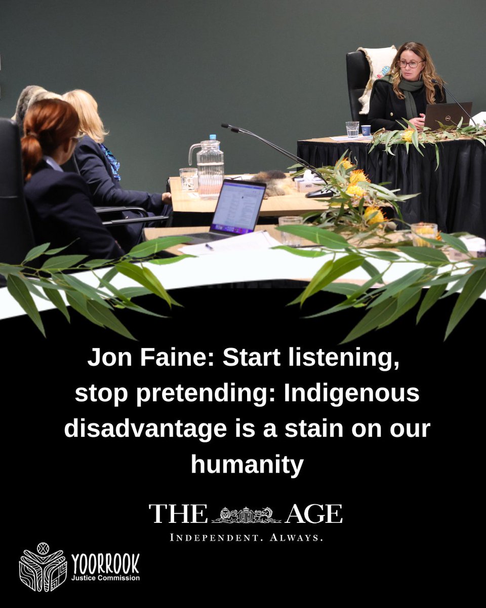 yoorrookjc's tweet photo. "Canada, New Zealand, the USA have all had their reckonings...  Belatedly we are now experiencing the same awakening... We have looked away for too long... When do we start listening?"

Read @FaineJon's story on Yoorrook's truth-telling process in @theage: https://t.co/r9lbC9a7jB https://t.co/k55ClQDIbR