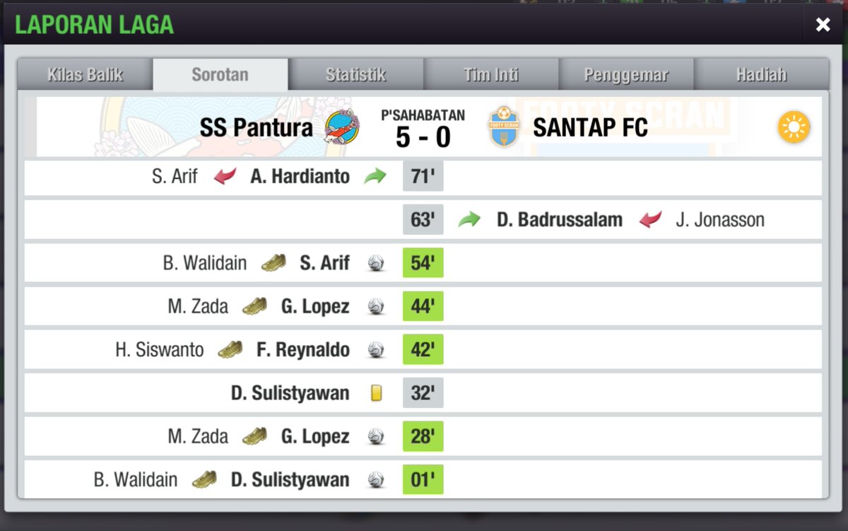 <a href="/LTEILeagueCup/">LTEI League Cup #LLC24</a> ROUND 1.
<a href="/ss_pantura/">Serikat Sepakbola Pantura</a> vs <a href="/SANTAPFC/">SANTAP_FC</a>
Score: 5 - 0

#LLC9th