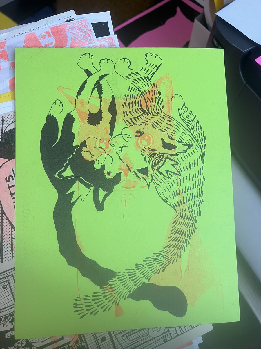 Time once again for riso misprints (mostly featuring my friend's cat) 