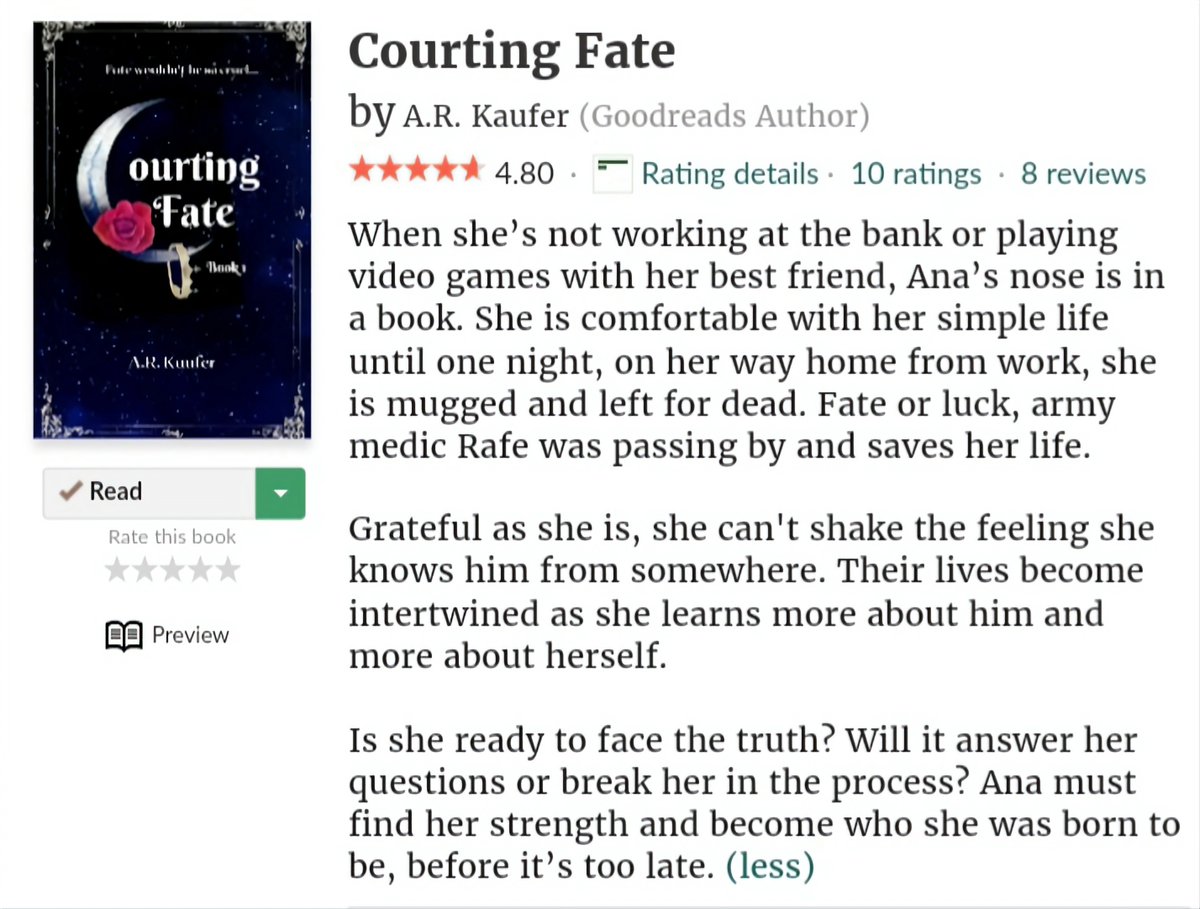 Courting Fate is up to 10 reviews on Goodreads! I'm in tears, I am so grateful for everyone who has read/is reading it! Thank you! 📖🥺

#writingcommunity
#writersoftwitter 
#readingcommunity