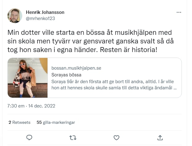 Detta är reproduktioner av <a href="/mrhenko123/">Henrik Johansson</a> egna tweets. Har något brott begåtts i och med att jag påpekar att hans döttrar med hemlig identitet, varav en heter Soraya, finns på Twitter med bild så ligger det på Henko. 

God jul! Givetvis skänkte jag en schlant till Soraya <3 =)
