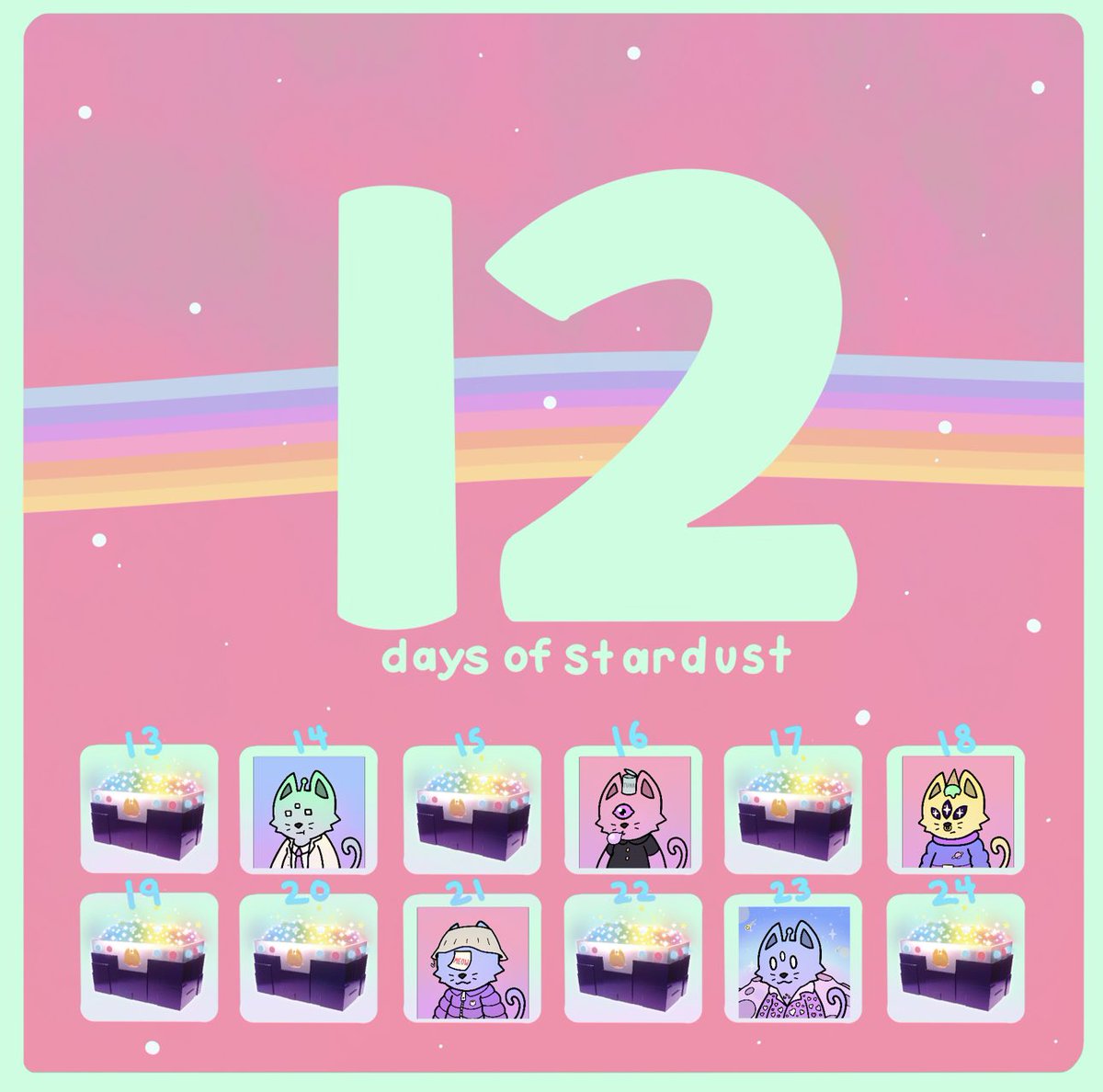 CosmicCats_'s tweet photo. 12/20 12 days of Stardust continues! We will be giving away 500 stardust to 2 people in the comments! 👇🏻

#NFTs https://t.co/Q6zgVUgUJD