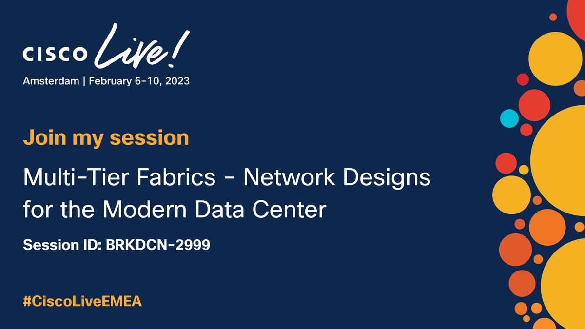 Ever thought about deploying more than 2-Tier (Leaf/Spine)? Every wanted to look at routed Fabrics? Ever being tired to configure Dual-Stack? ... join me <a href="/CiscoLiveEMEA/">Cisco Live EMEA</a> for some network design paired with some BGP routing ciscolive.com/emea/learn/ses… #CiscoLiveEMEA