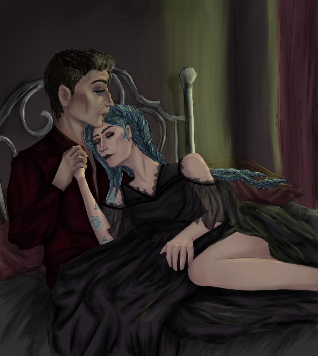 Chaotic_Wolf_'s tweet photo. Christmas countdown 3! 

For  @porchtart! 

Prompt: Bed sharing 
(sorry I didnt use all of your original prompt.) https://t.co/UVgksqRPO5