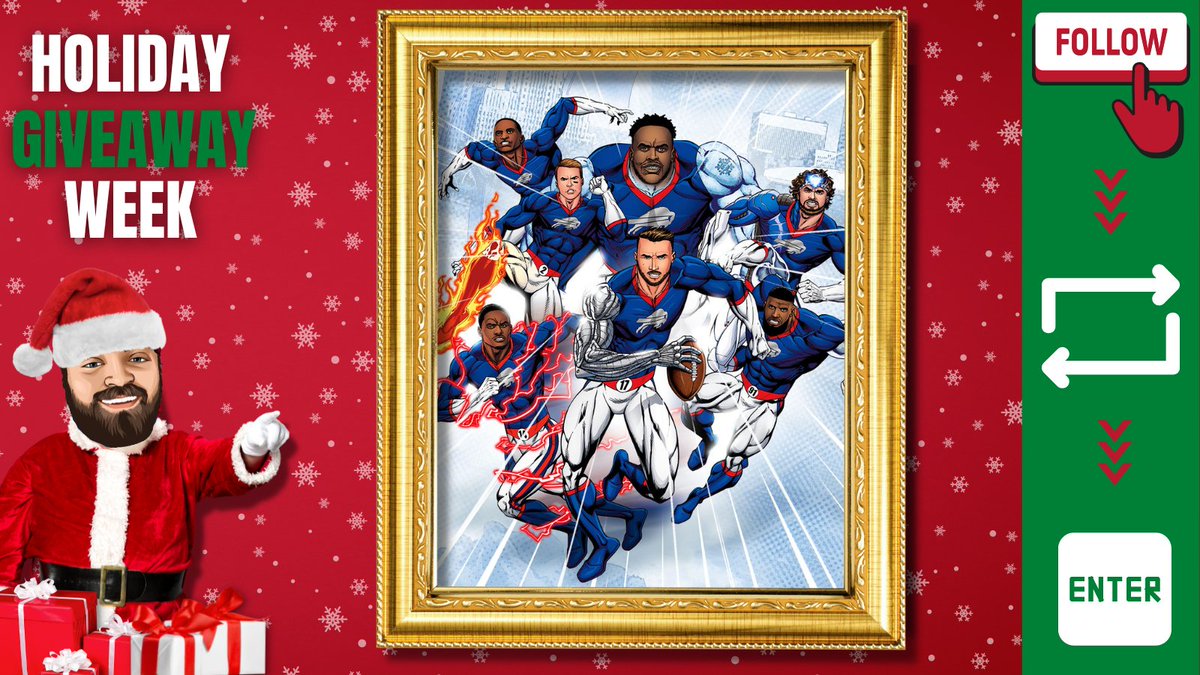 ZbotTweets's tweet photo. 🎁 HOLIDAY GIVEAWAY #2 🎁

To celebrate the holidays, I'm giving away #BillsMafia themed gifts all week long!

--

Today, I'm GIVING AWAY the BRAND NEW, LIMITED EDITION BILLS SUPER HERO POSTER!

Simply RETWEET THIS POST TO ENTER!

Please make sure to follow me so I can DM you. https://t.co/skX606jYxF