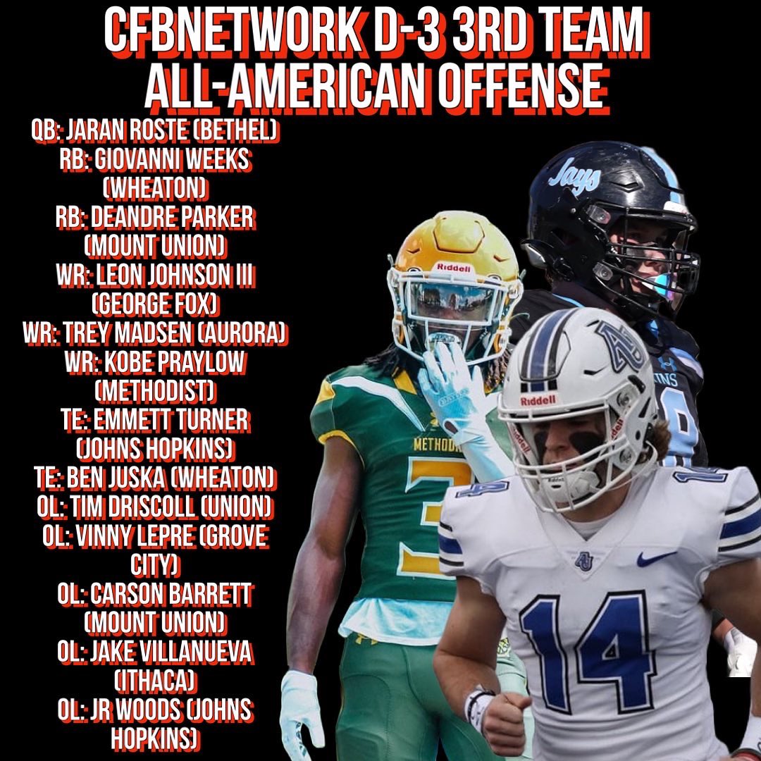 Here are the CFBNETWORK D-3 3rd Team All-American offense selections