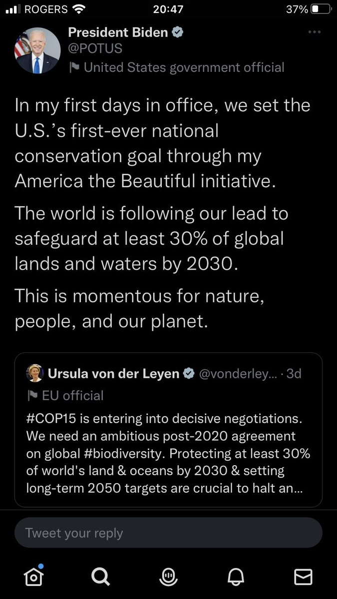 The US isn’t a member of the UN Convention on Biological Diversity and doesn’t have a vote.

The 30x30 target also doesn’t have a real strong basis in science.

It could be great, so long as it isn’t allowed to cause more dispossession of Indigenous land around the world.