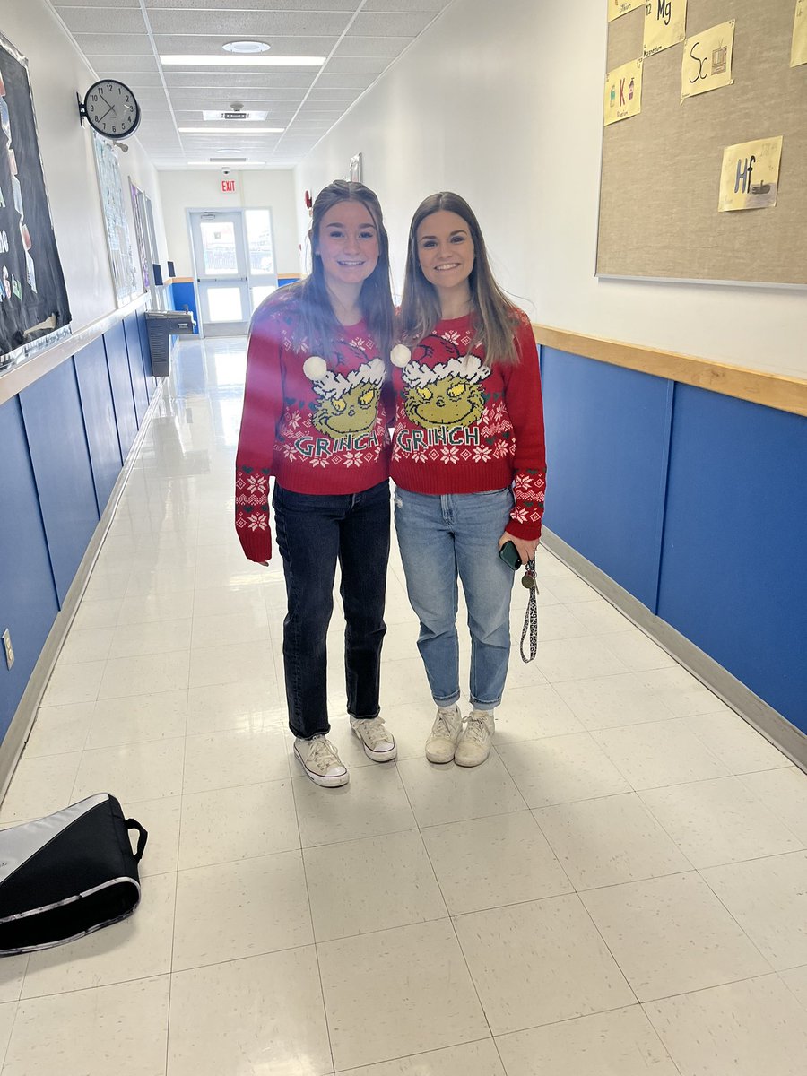 StMarys_MH's tweet photo. Can you tell which one is the student and which one is the teacher?  #christmassweaterday #wearemhcbe https://t.co/Xn2b8VOZje