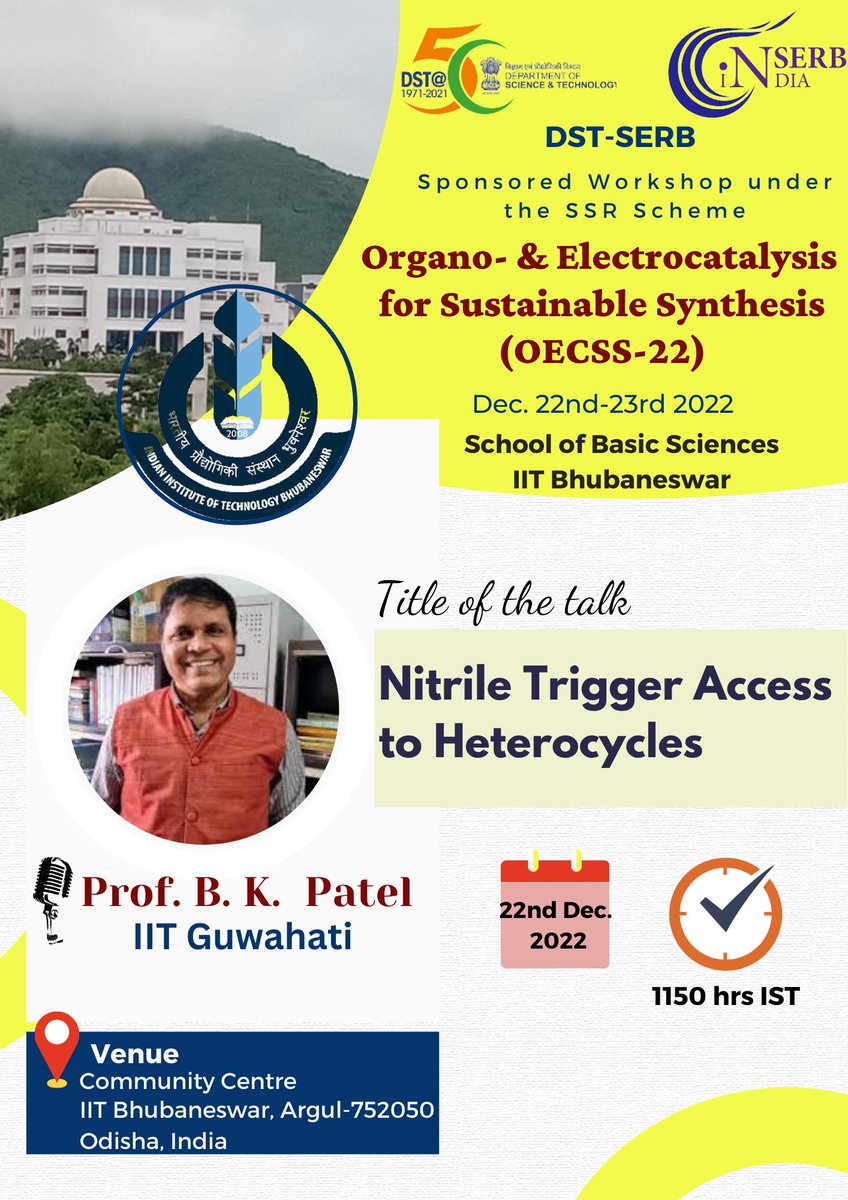 OECSS22's tweet photo. OECSS-22, O.C. is pleased to introduce the 1st invited speaker from @IITGuwahati. Gratefully acknowledge the gracious presence of @TheBKPLab  to deliver in-person lecture @IITBhubaneswar https://t.co/2UZQLLHirR