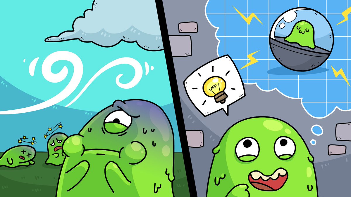 blobswtf's tweet photo. The blobs quickly realize they cannot breathe in fresh air outside of the sewer. So they crafted an idea for outdoor exploration! https://t.co/qR1tcjxB3Q