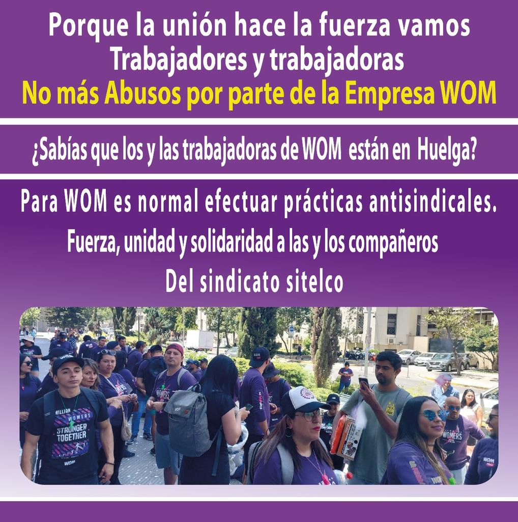 Hoy se inicio la huelga de las y los trabajadores de <a href="/womchile/">womchile</a>
Empresa que ha mantenido una actitud de abuso permanente de practicas antisindicales.
Fuerza, unidad, solidaridad y lucha frente a empresa q la vende de buena onda.
#FunaAWOM
#WomCortaElAbuso
#WomInfractoraDeDDHH