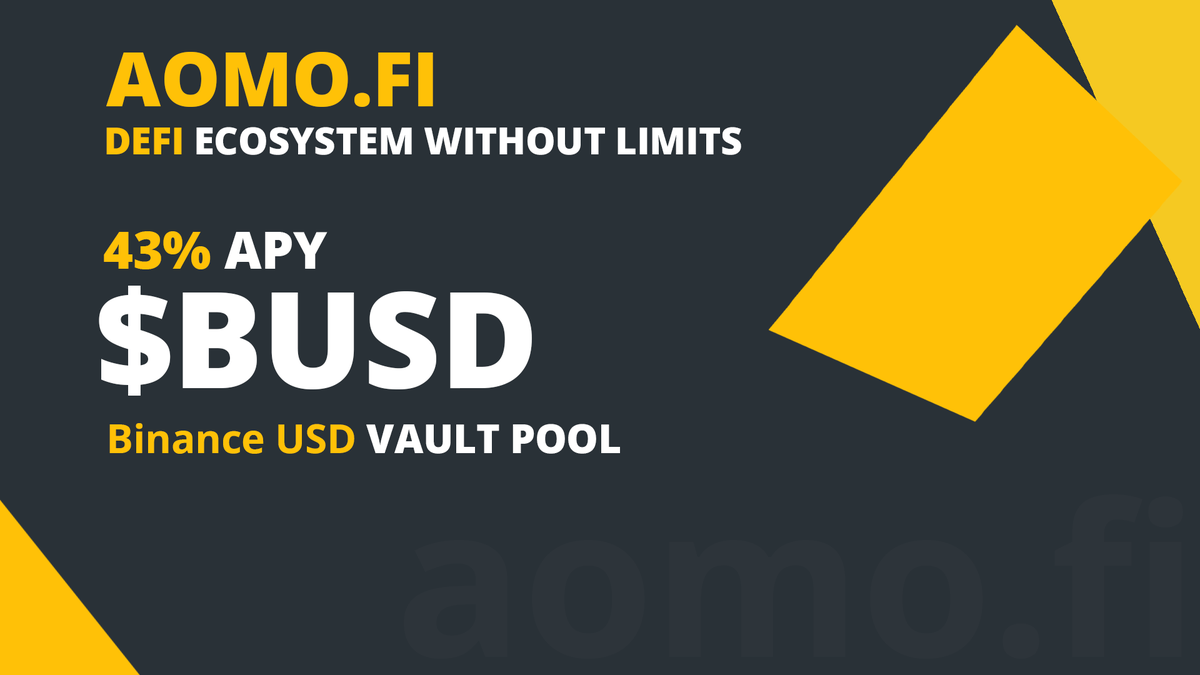 aomofinance's tweet photo. 👋 Happy Day, Everyone!
We are introducing our new vault for #BUSD!

#BUSD holders can start earning income automatically by placing BUSD into the #aomo vault! 🚀

👉Check it out here https://t.co/Bw0kOctahC

#DeFi #BSC #Farming #blockchain #crypto #nft #yearn #farm #apy #binance https://t.co/KWcdgaxu0j