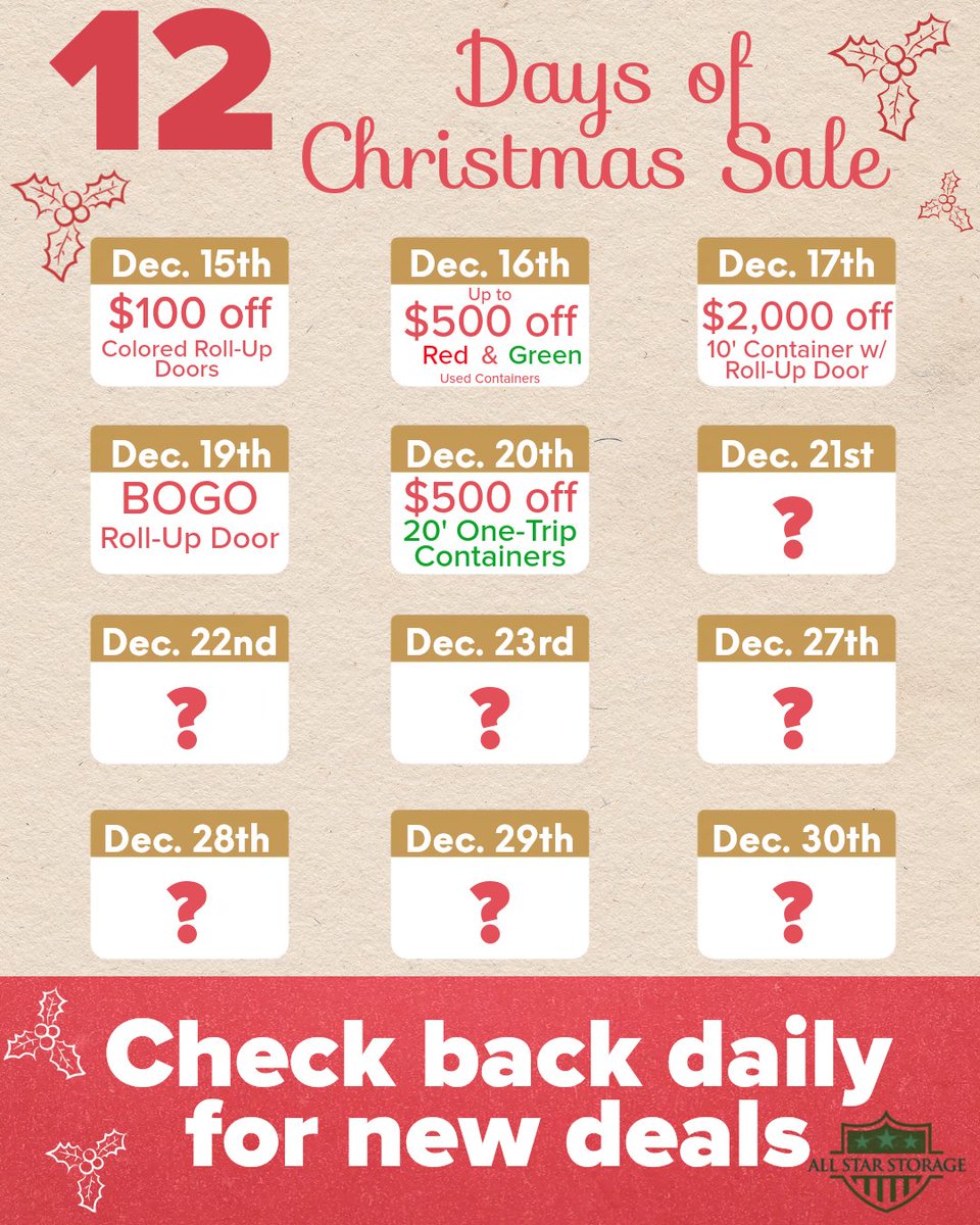 AllStar_Storage's tweet image. On the 5th Day of Christmas All Star gave to me, $500 off a 20&apos; One-Trip Container

#allstarstorage 
#shippingcontainers 
#modifiedcontainer 
#storage 
#12daysofchristmas 
#20ftcontainer 
#onetripcontainer