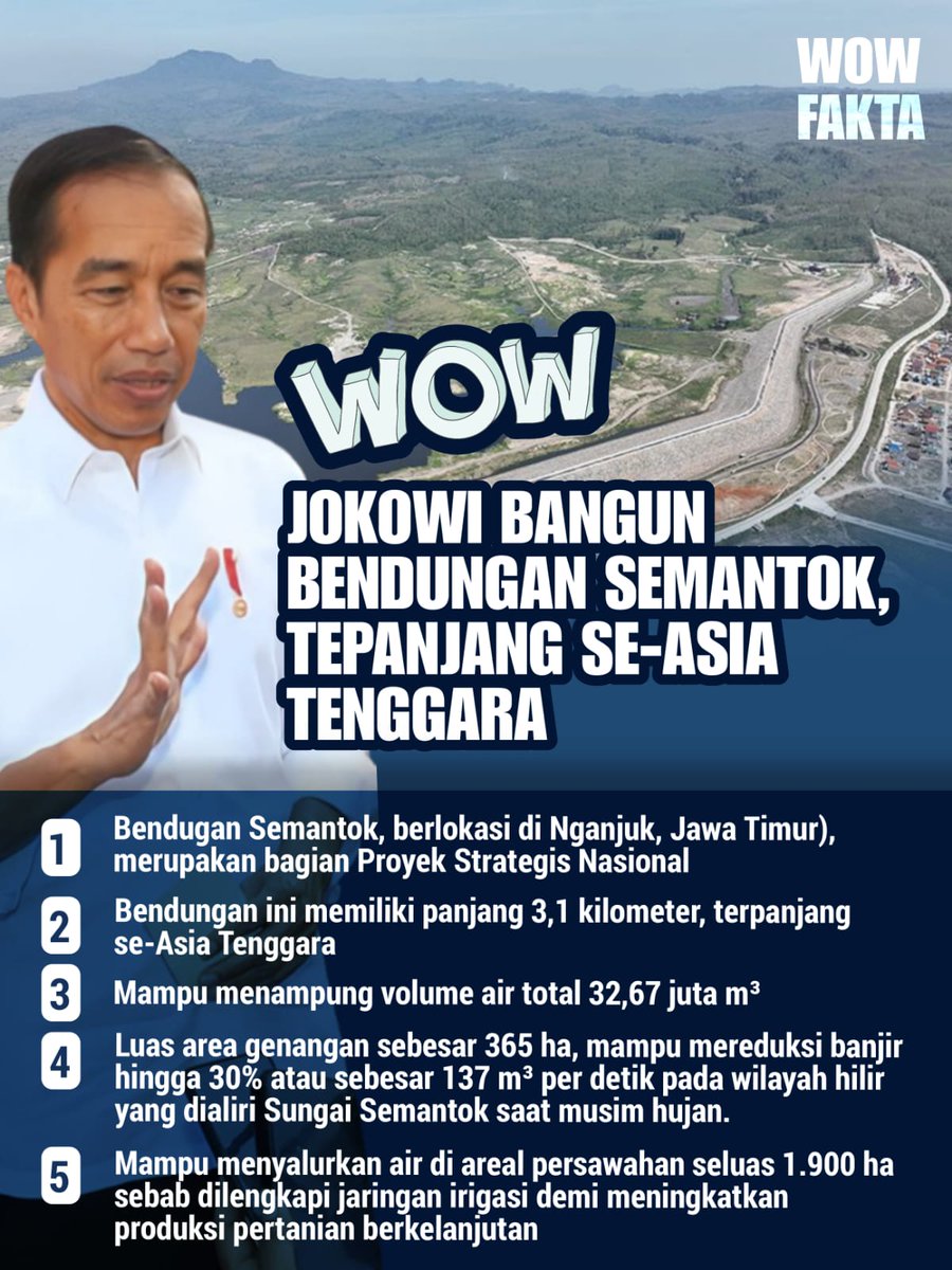 Hebat nih Jokowi Bapak Pembangunan yg telah membangun #BendunganSemantok terpanjang se - Asia Tenggara nih guys