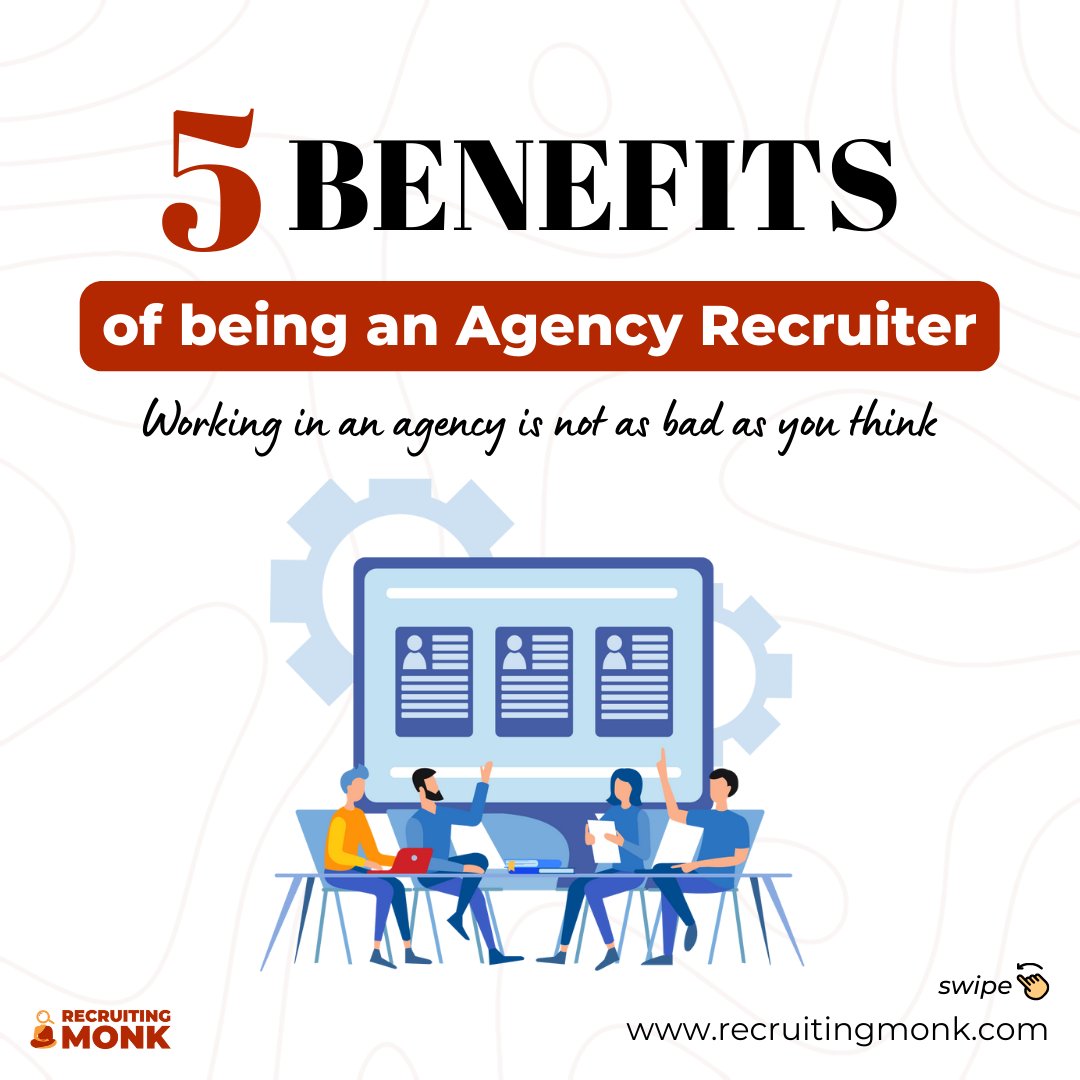 recruitingmonk's tweet photo. Should you work as an agency recruiter? Here are 4 reason that might convince you to.

#recruitingmonk #sourcing #hiring #recruiters #recruitment #india #recruiterslife https://t.co/0icI5ZcagR