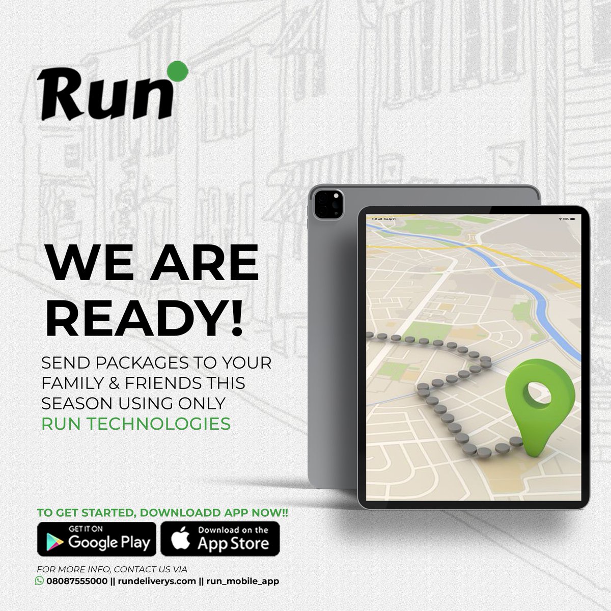 We are ready!!!
Send packages to your family and friends this season using only Run Technologies.
We are reliable, unstoppable and never Late.
#logistics #logisticsmanagement #lagosbusiness #lagos #deliverwithease