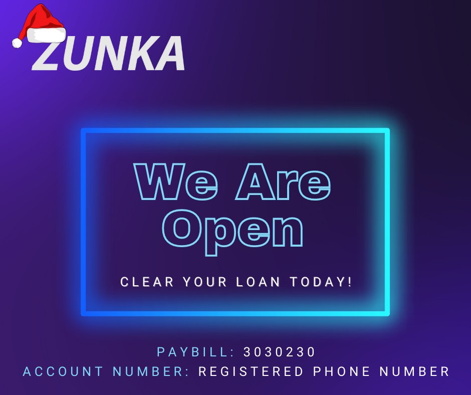 ZunkaApp's tweet image. Usiruke mwaka na deni. Malizia balance yako ya Zunka ukitumia paybill number 3030230 na nambari yako ya simu kama account number..
#Zunka 
#LipaMdogoMdogo
#Infinix
#tecno 
#smartphoneloans 
#Zunka Paybill
Maxine Wahome
Githeri
Gachagua
The CS