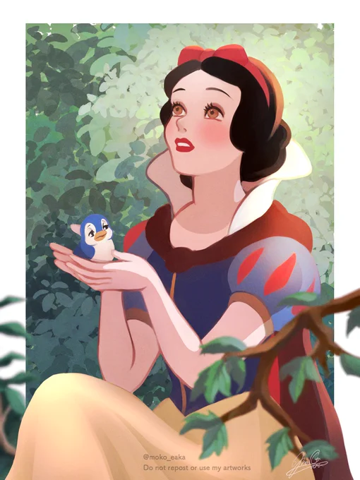 85周年おめでとうございます!大好きな白雪ちゃんと小鳥さんのイラストでお祝い #白雪姫スクリーンデビュー 