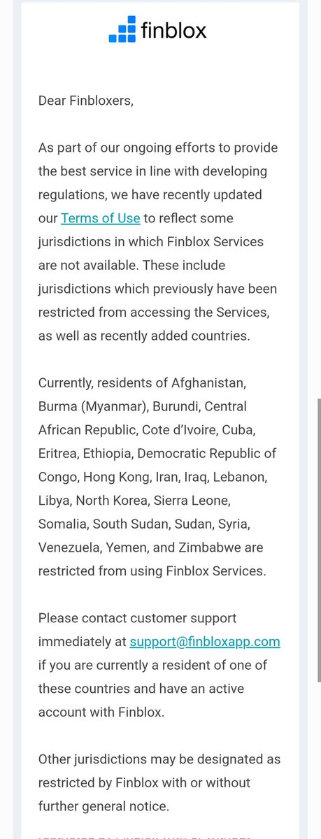 BoycottFinblox's tweet photo. Finblox 'allegedly' operates and even claims to have a physical address in Hong Kong. But wait, why are its services restricted in its own jurisdiction now? Is trouble brewing? What happens to the reserved funds of users from these countries? #Crypto #cryptocurrencies #scam https://t.co/eDWZYiD6iS