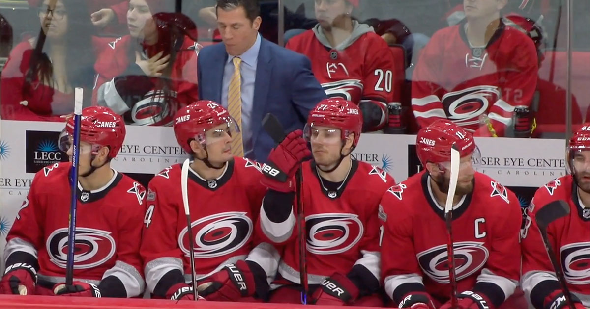 Someone pranked Seth Jarvis and flipped his jersey logo upside down for his 100th game lol
