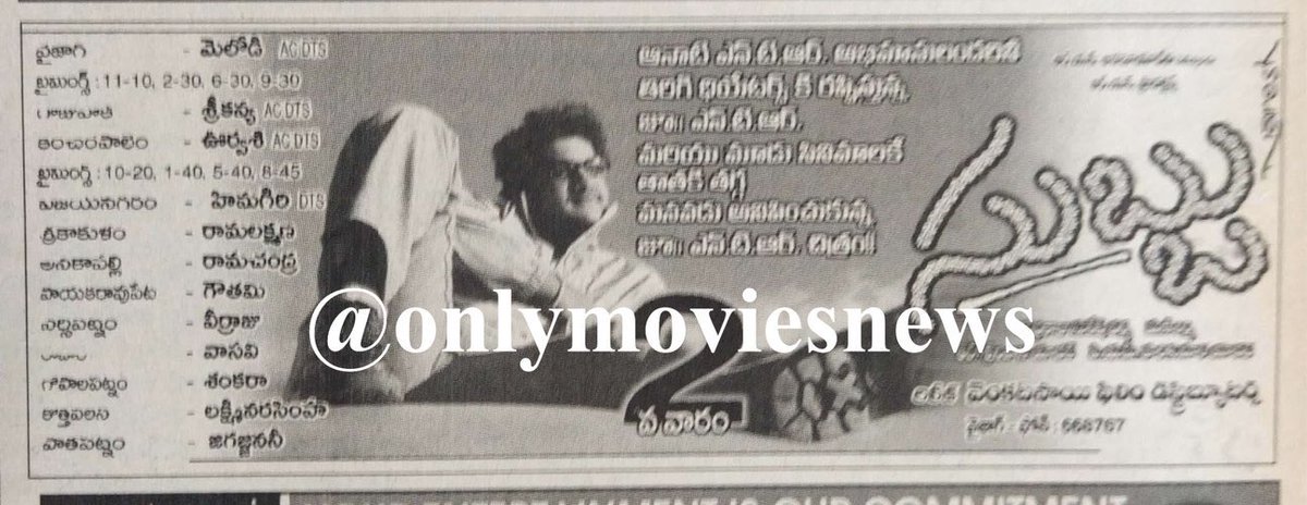 onlymoviesnews's tweet photo. 21 Years For Young Tiger @tarak9999’s #Subbu !!

Melody Theater, Vizag 55 Days RUN replaced with #Amrutha !!

Closing Gross : 17,03,126/- 

Heroine : Sonali

Director : R. Suresh Varma

Producer : R. Srinivas, PM Harikumar

Music : Mani Sharma

#21YearsForSubbu (21/12/2001) https://t.co/9QvePbnCzB