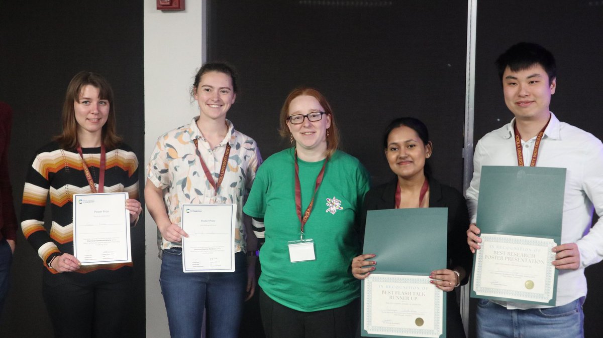 Nasc2022's tweet photo. Congratulations to our prize winners @GerthofferM (best talk), @NabarupaBhatta1 (best talk runner up), @YuanningFeng (NASC poster prize), @M_K_Loveless (RSC poster prize), and Kseniia Yutilova (RSC poster prize) https://t.co/e7TSzdHIRu