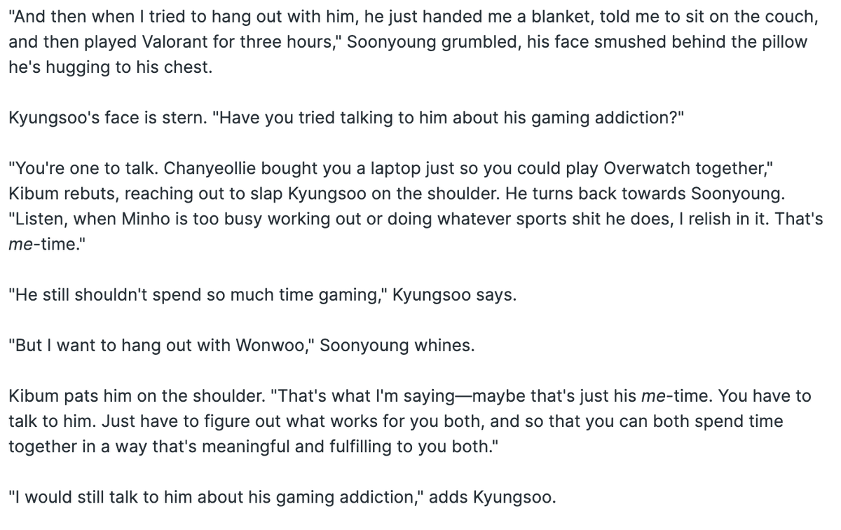 tofufIower's tweet photo. soonwoo, chansoo, minkey

they r neighbours and get together to gossip about their boyfriends (if ur new to chansoo lore, the laptop/overwatch thing is real btw) https://t.co/cYTk5CC1nR