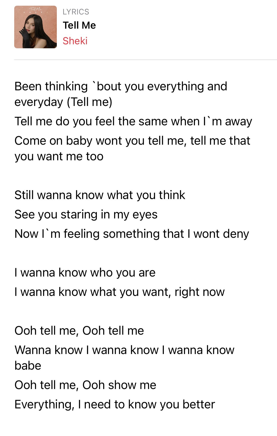 💀 on X: Tell Me Lyrics 🎤 SHEKI SOLO DEBUT TELL ME OUT NOW