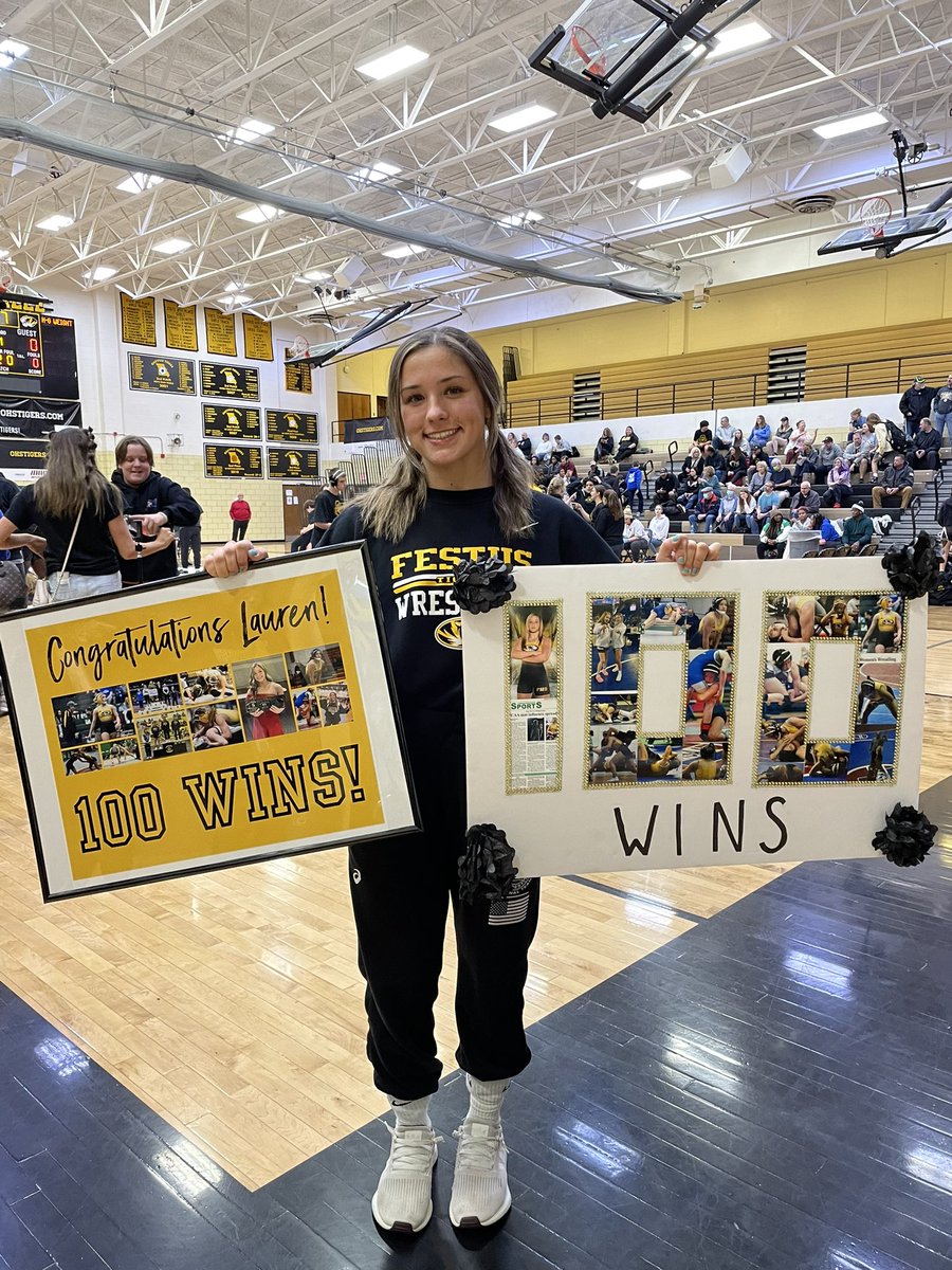 FestusWrestling's tweet photo. Congratulations Lauren Mills on reaching the incredible milestone of 100 wins! @FESTUSAthletics @KFMOsports @myleaderpaper @missouriwrestle @WrstleLikeAGirl @__Laurenruth https://t.co/RQ6w3lpD0k
