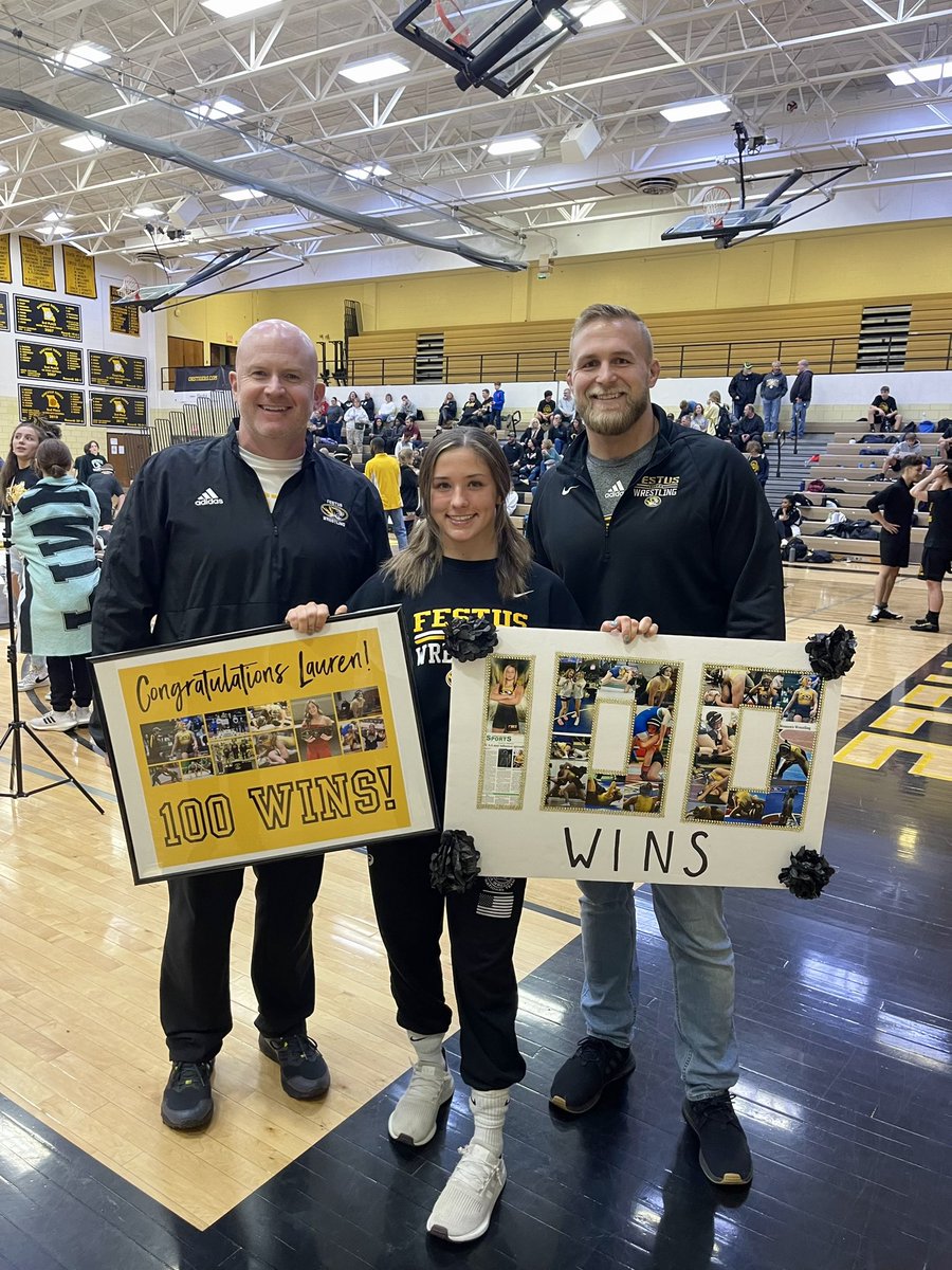 FestusWrestling's tweet photo. Congratulations Lauren Mills on reaching the incredible milestone of 100 wins! @FESTUSAthletics @KFMOsports @myleaderpaper @missouriwrestle @WrstleLikeAGirl @__Laurenruth https://t.co/RQ6w3lpD0k