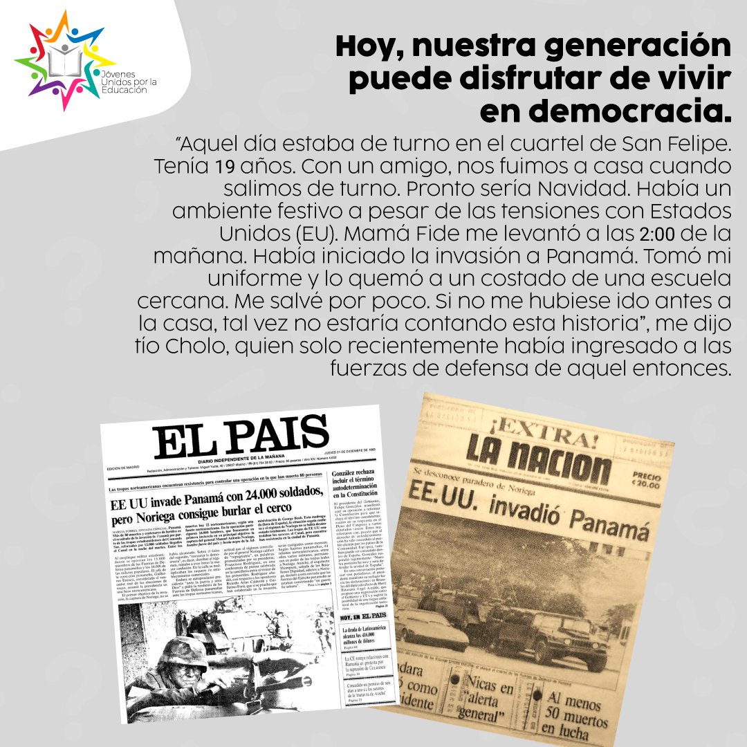 JovenesUxLaE's tweet photo. Kevin Barbato, participante del #LLAC2022, plasma en su artículo algunos hechos historicos que desencadenaron la invasión 🇺🇸 en nuestro país 🇵🇦
📰 Una democracia pagada con sangre 🗞 https://t.co/LyIaeur0WO
#HablemosDeEducación #IncidePanamá https://t.co/twQT96SpbB