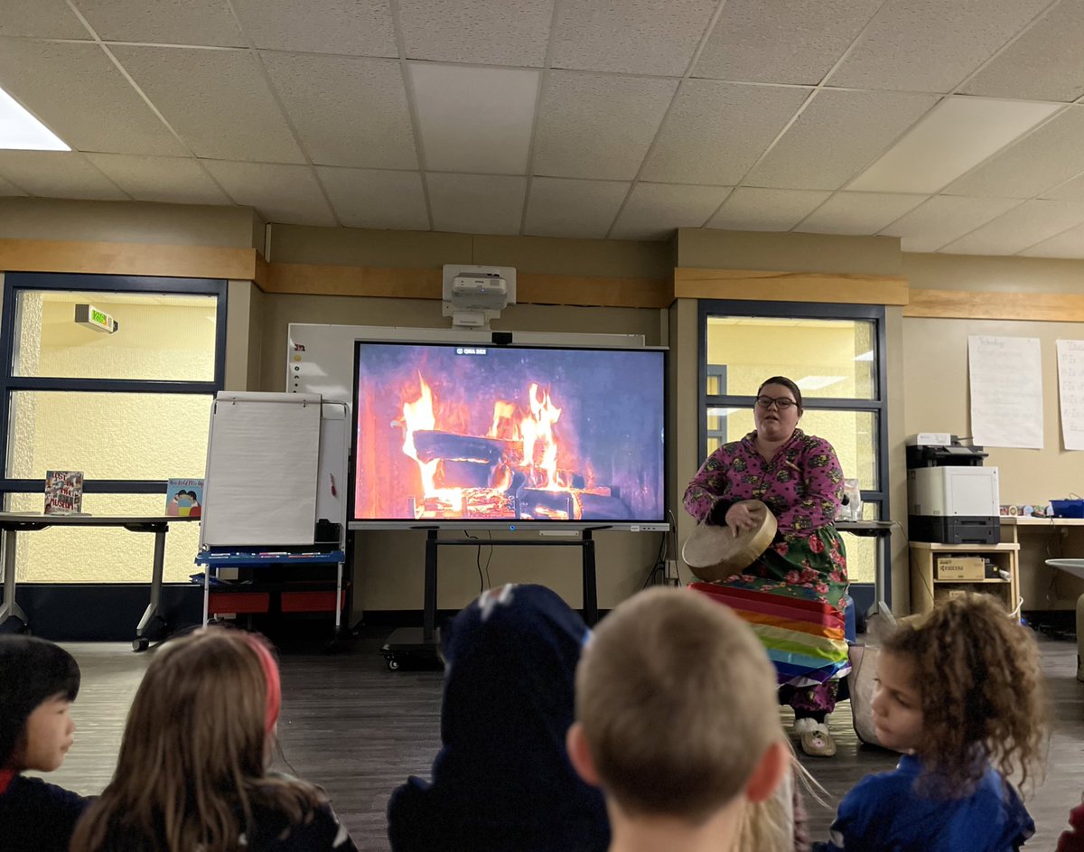 PacificJSchool's tweet photo. Fireside stories 🔥
Our students gathered around the fireplace to listen to stories about Wesakechak. Grateful for our Knowledge Keepers and the memorable moments of learning. #IndigEd #Cree #storytelling @mra_mb   #joyfulschools https://t.co/Lac2oujlGp