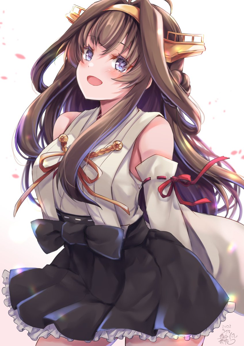 kongou (kancolle) 1girl solo long hair brown hair double bun hair bun headgear  illustration images