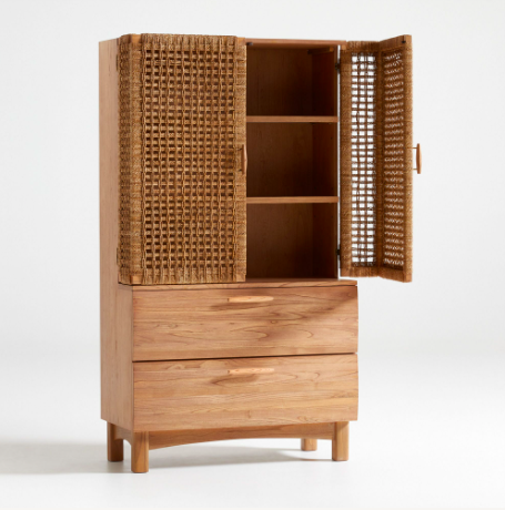 CrateBarrelMX's tweet photo. #BackInStock ¡Amamos nuestro librero Praire! Accesible y a la moda. La fibra tejida sobre madera maciza sungkai, le da a nuestra librería Prairie una sensación playera y fresca. https://t.co/Zbd0v6VZhc