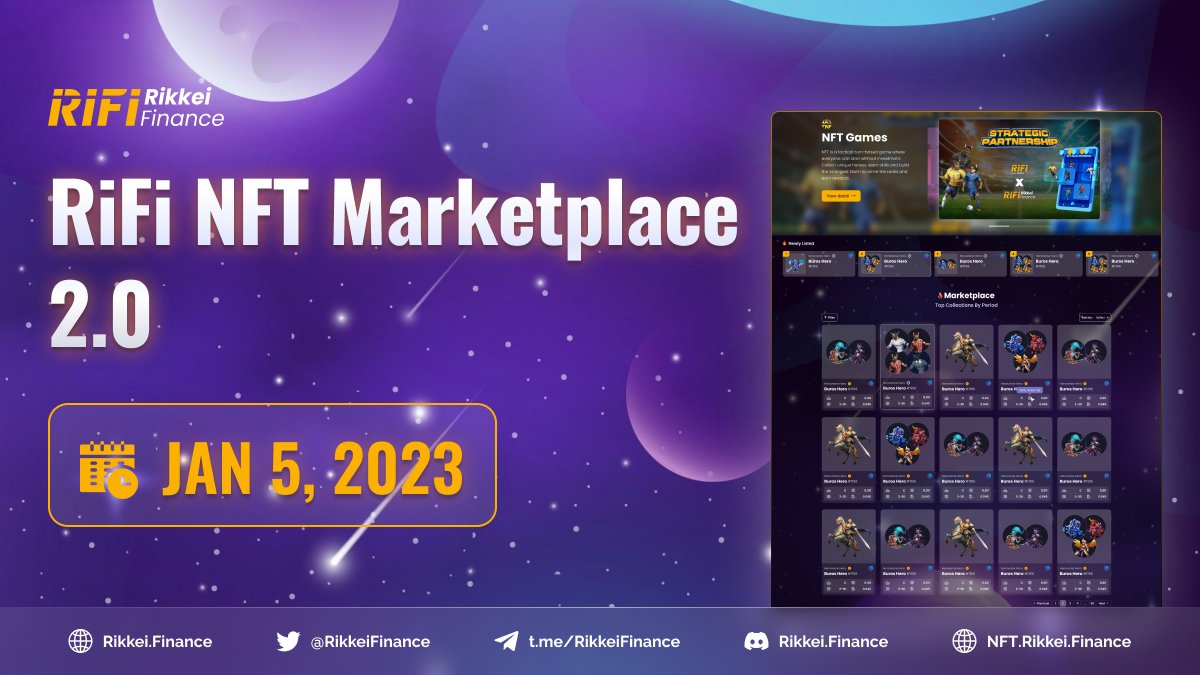 RikkeiFinance's tweet photo. ❗❗❗ RiFi NFT Marketplace 2.0 - It's all about NFT lending: 

️🎉 NFT vaults for asset owners
️🎉 NFT depositing for loan requests
️🎉 Counteroffer for lenders 
️🎉 Loan rollover for borrowers

Get ready for our new features coming on January 5, 2023! https://t.co/OoJqBHtSTt