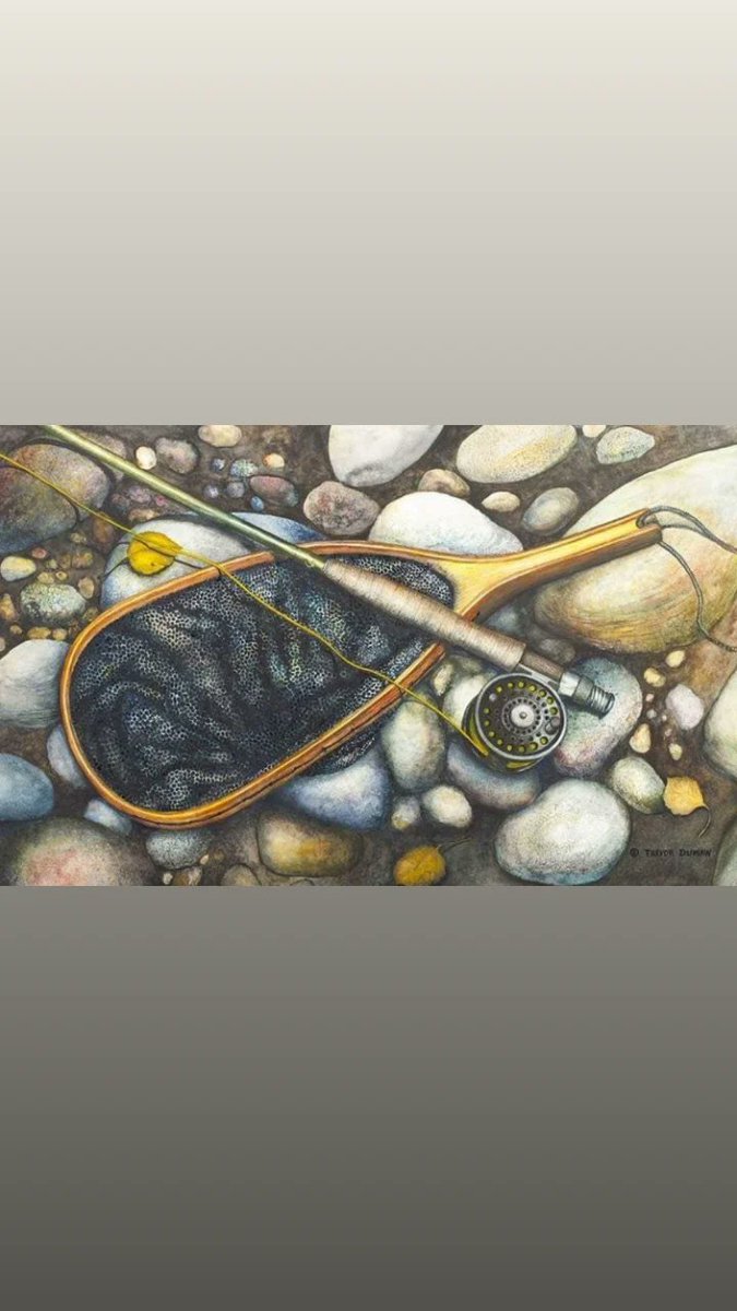 TrevorDumaw's tweet photo. #flyfishing #fishing #trout #troutnet #flyrod #rocks #flyline #woodennet #watercolor #painting #fishingtrip #streamside #art #artist #fishingart https://t.co/DHBbprnMAk