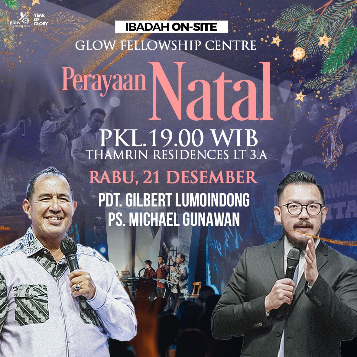Malam ini ibadah 4 days to Christmas akan dilayani oleh Ps.Michael Gunawan seorang Hamba Tuhan yg masih muda dan diurapi Tuhan pada Part 1 ibadah

Pada Part 2, Ps.Gilbert Lumoindong yang akan memberi pesan Natal penuh kuasa bagi jemaat Tuhan