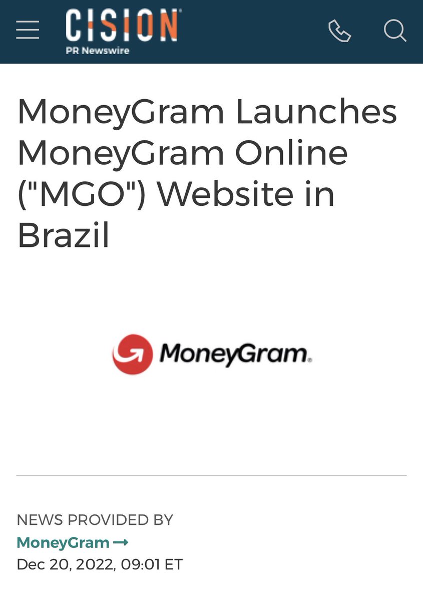 TeholBeddictXRP's tweet photo. MoneyGram launches MoneyGram Online in Brazil via Frente Corretora - “developed in partnership with #Ripple.” They are partnered with Travelex - Ripple’s major #XRP ODL partner Bank in Brazil.

MoneyGram/Ripple did say "committed to revisiting our relationship on the future" 😛 https://t.co/T1upPgB35j