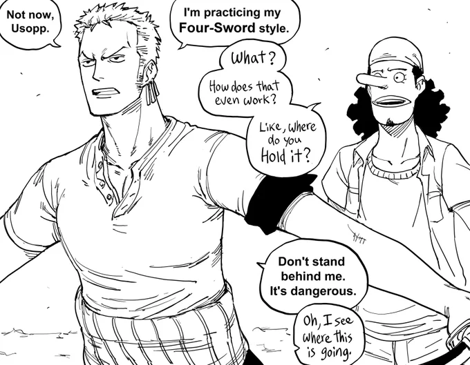 Patreon request:
Zoro increases the number of swords he wields.

"The real One Piece was the Bunda we slapped during our journey." 