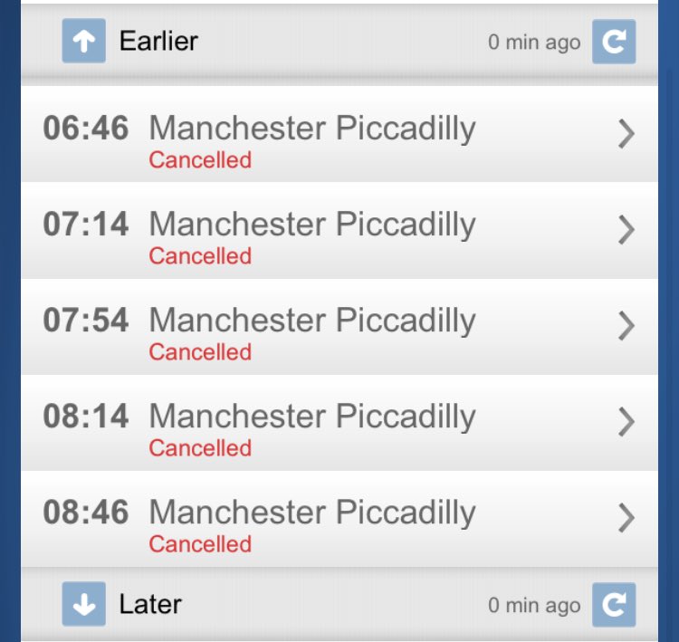 JamesThomson___'s tweet photo. Hey there @TPExpressTrains, you’re really treating your customers this Christmas. Loads of cancellations last night, now cancellations from Greenfield this morning. Any ideas how you’ll get me to work on time? https://t.co/jeUudpGlUW
