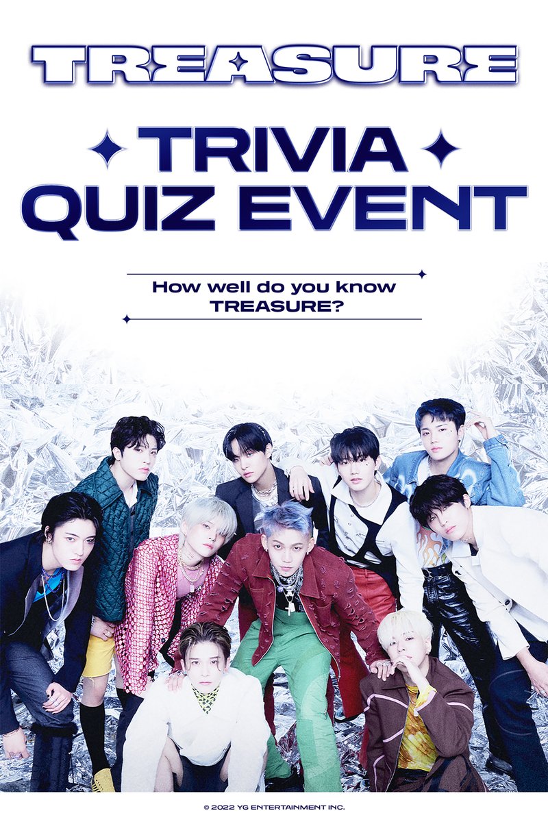 Goodbye, 2022! 👋
HELLO, 2023! 🫶

연말 기념 TREASURE의 TRIVIA QUIZ 이벤트가 오픈하였습니다!
트레저와 트메가 함께한 2022년을 떠올리며 퀴즈를 풀어보세요💎

자세한 이벤트 내용은 아래 링크 클릭 👇👇

🖱️ forms.gle/WY3dae1jqJbn4t…

#트레저 #TREASURE #TREASURE_TRIVIAQUIZ