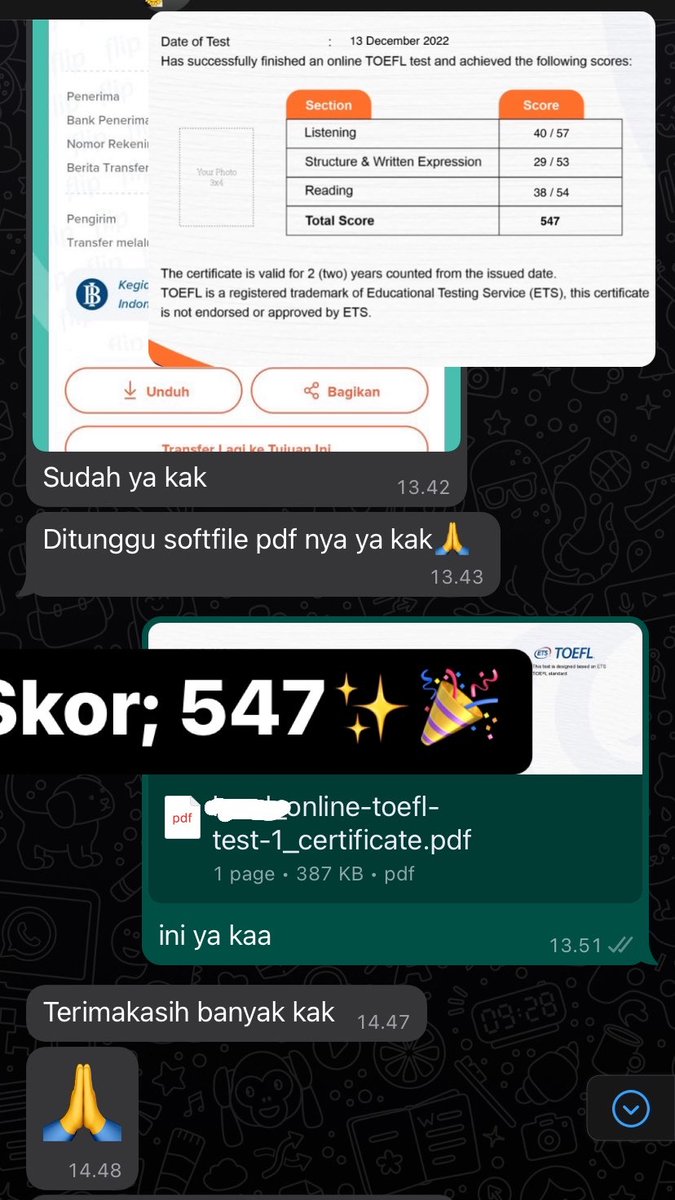 jokitoeflforyou's tweet photo. Joki TOEFL terima jadi sertifikat:
-Sertif jenis ITP standard nasional
-Berbasis ETS
-Dari lembaga resmi sudah diakui secara nasional
-Bisa untuk sidang, s2, apply kerja,CPNS & BUMN
-Valid 2 tahun
-Bebas request skor
-Proses 4-5 jam
#testtoefl
#toeflitp
#jokitoefl
#TOEFL https://t.co/CtwYb6ScBL
