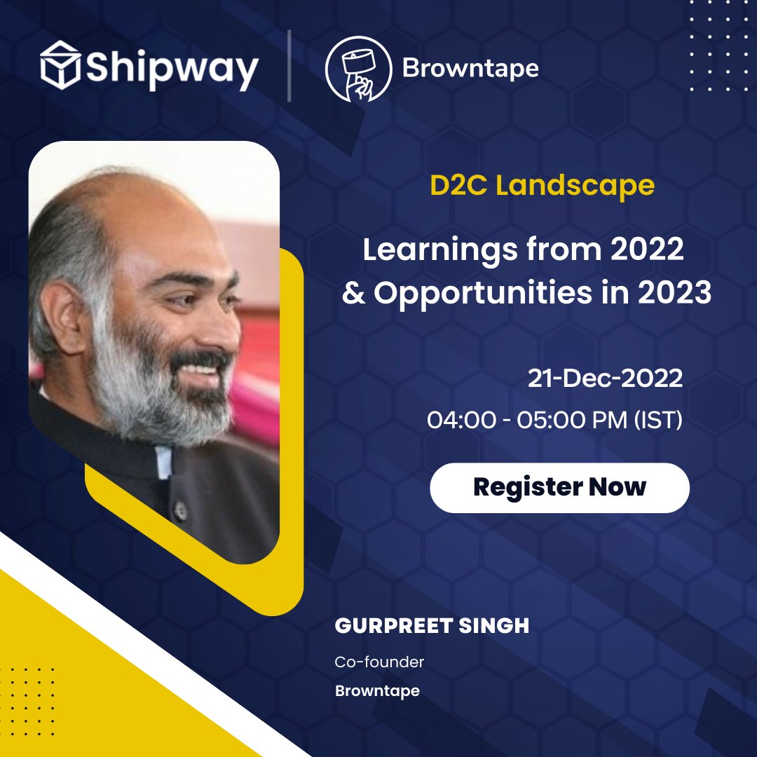 Join our Co-Founder Gurpreet Singh TODAY at 4PM, for a live panel discussion on D2C Landscape, learnings and opportunities in the year ahead, organised by our latest logistics integrated partner Shipway
Register here: us06web.zoom.us/.../841.../WN_…