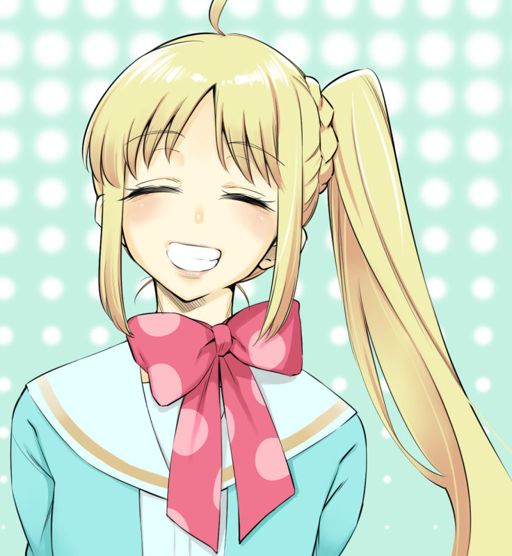 ijichi nijika 1girl smile blonde hair solo side ponytail ahoge closed eyes  illustration images