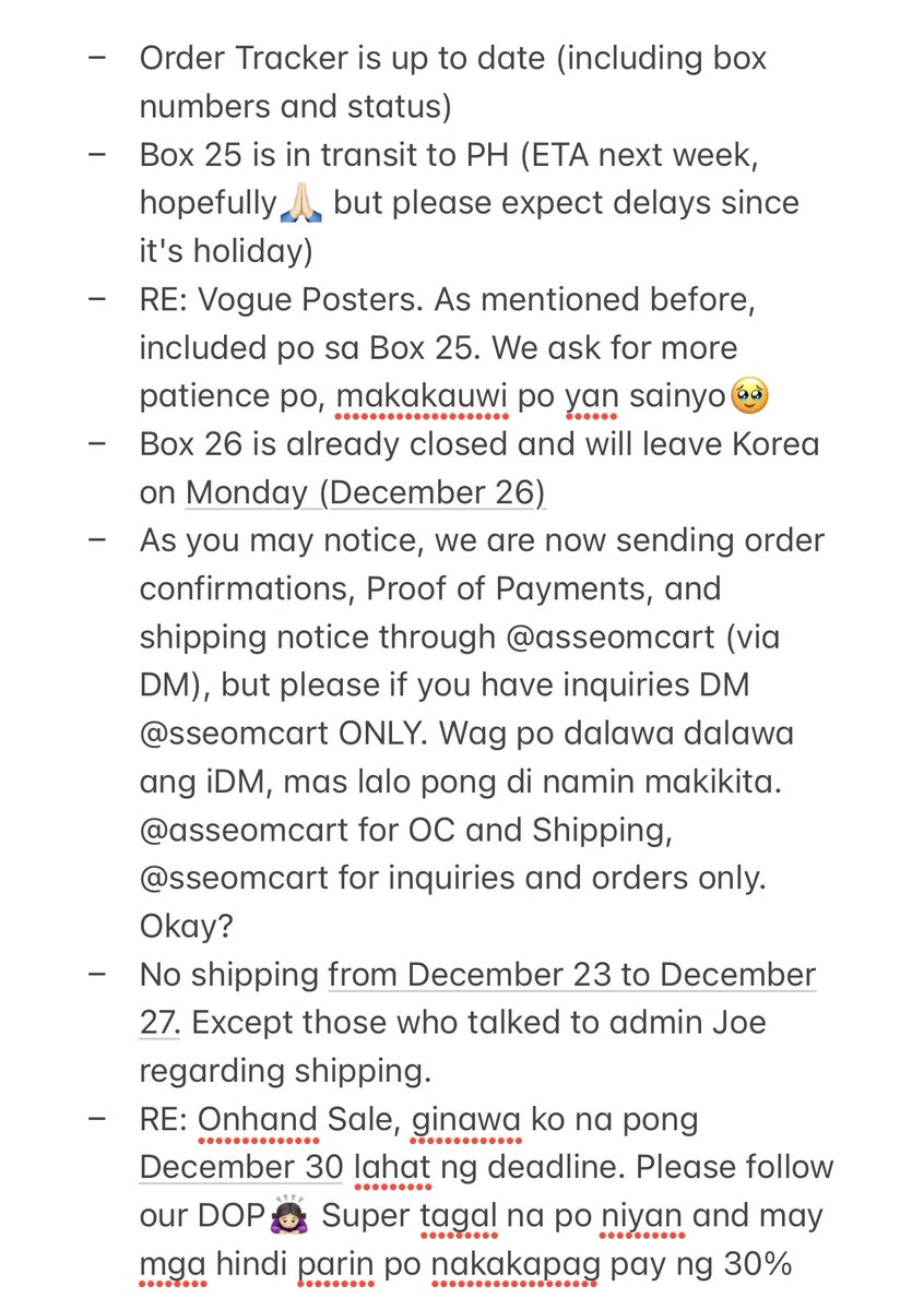 sseomcart's tweet photo. #SSEOMUpdates 

Hello everyone! It's been a while🙇🏻‍♀️ Sorry super busy with life. Mag uupdate lang po ako. 

If you have time, please read☺️ Inquiries not included here, you can DM us po. 

Photo updates and Box Sharing update, later po after this. https://t.co/FhJU7XVNwl
