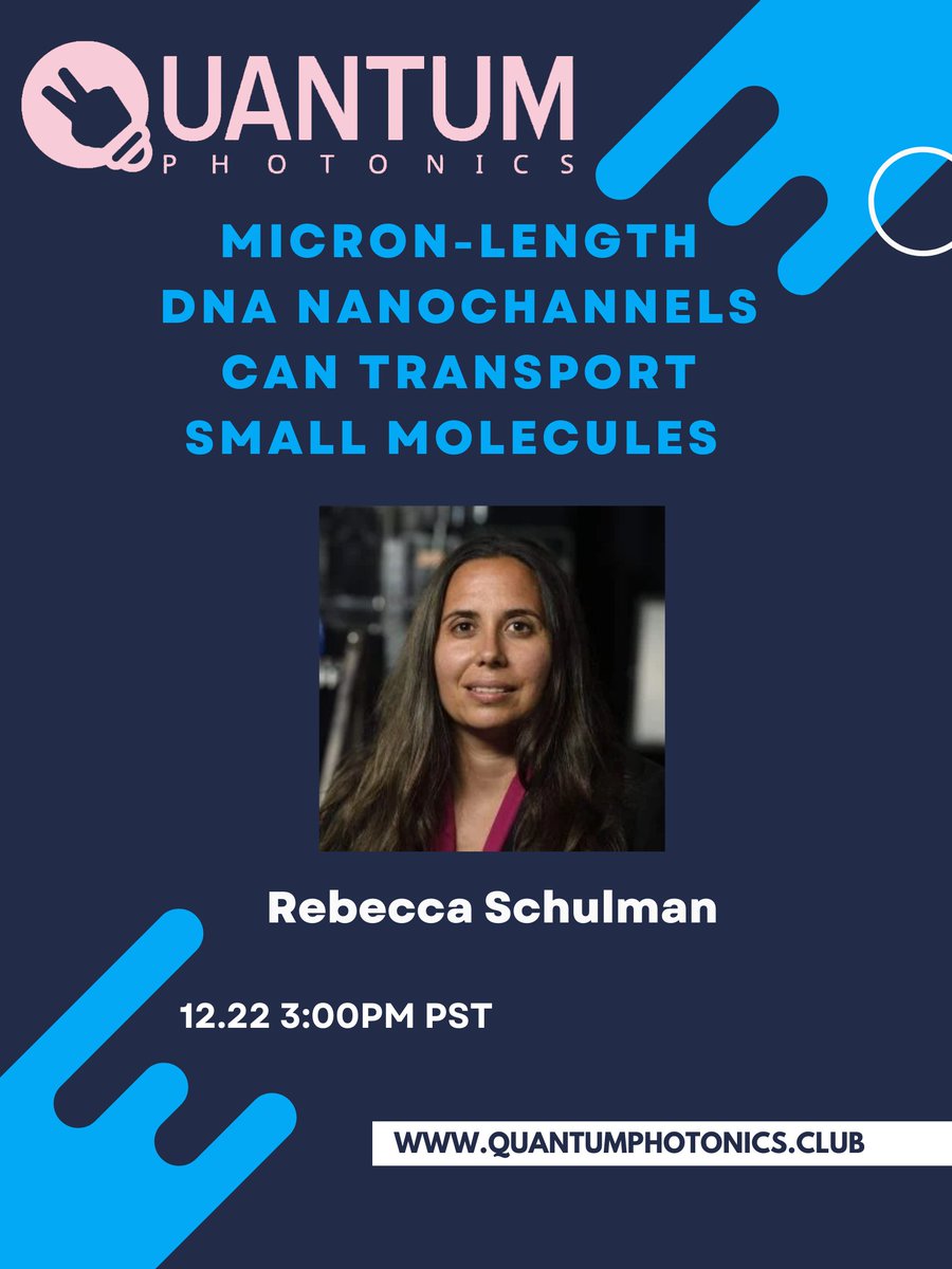 Dr. Rebecca Schulman of #JHU will talk about "Micron-length #DNA nanochannels can transport small #molecules" with <a href="/sierra_photon/">Sierra</a>, <a href="/ceciletamura/">Cecile Tamura</a>, Hansen F., Eli Rabani, and <a href="/qpclub1/">Qphotonics</a>.
THU, Dec 22, 2 PM (CST) #QP <a href="/Clubhouse/">Clubhouse</a> <a href="/TamilclubhouseU/">HappyMeeple</a> 
clubhouse.com/event/PD4D2koP…