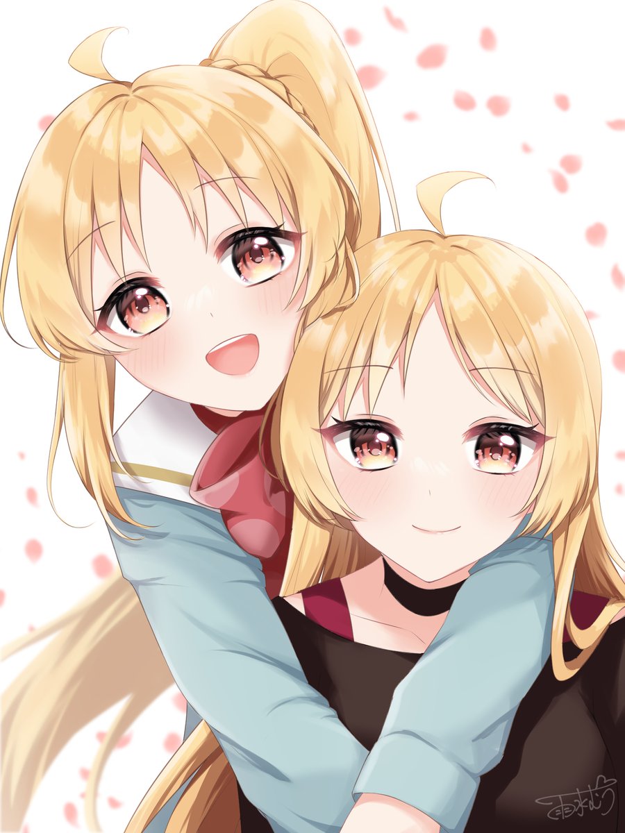 ijichi nijika multiple girls 2girls blonde hair smile long hair ahoge looking at viewer  illustration images