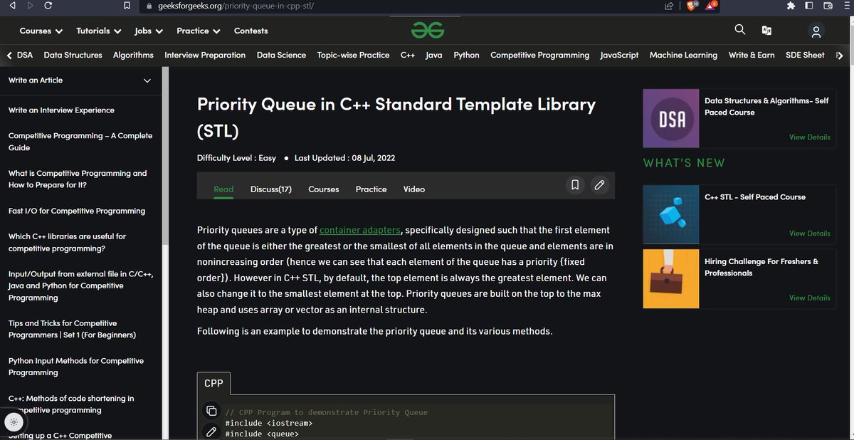 vedantg_467's tweet photo. #Day21 Of #dsaindecember
Today I Learned About the :-
Priority Queue in C++ Standard Template Library (STL)
@acmdypiemr 
@GDSC_DYPCOE 
@geeksforgeeks https://t.co/7V18FZMBb4