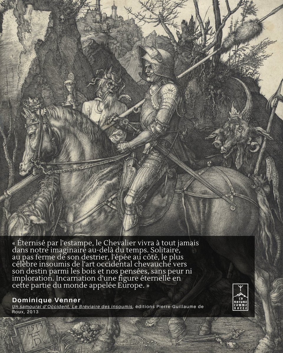 « Éternisé par l'estampe, le #Chevalier vivra à tout jamais dans notre imaginaire au-delà du temps. [...] Incarnation d'une figure éternelle en cette partie du monde appelée #Europe. »

📖 #DominiqueVenner
Un samouraï d’Occident, 2013

#ᛉLaNatureCommeSocleᛉ #InstitutIliade